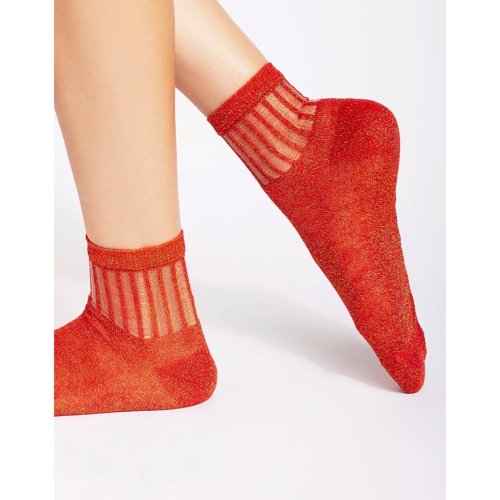 Free People Roseland Lurex Anklet Socks Burnt Orange NWT